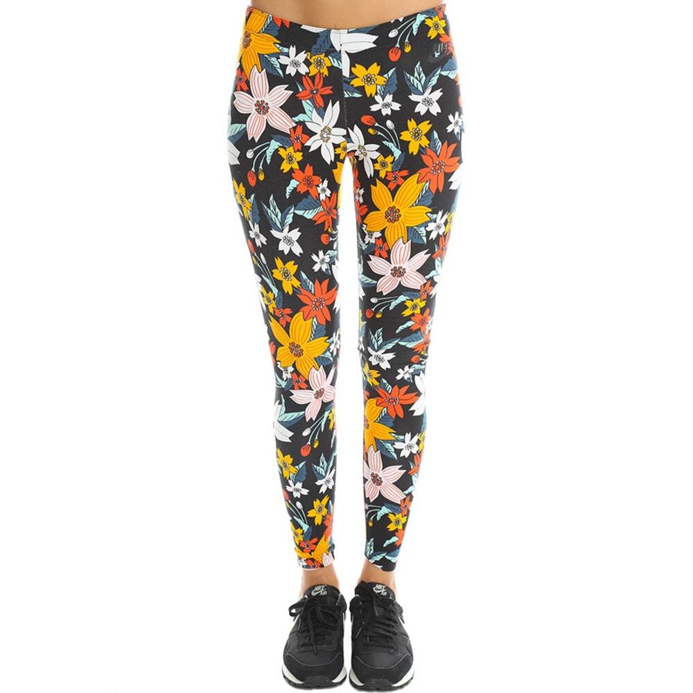 Nike (M) Hawaiian Floral Printed Black Leg-A-See Leggings Dopamine Dressing Gym